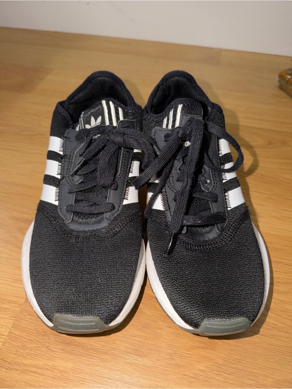 adidas Black & White Three-Stripe Knit Sneakers